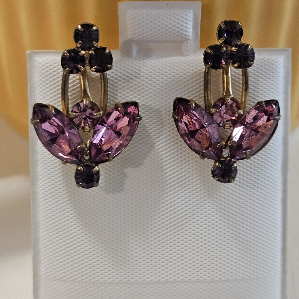 Gold-filled, Elegant Purple and Gold Earrings, Stamped, Screw Back